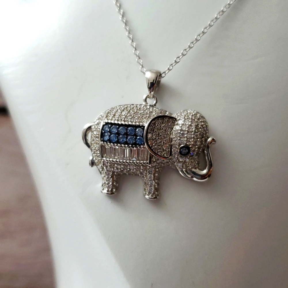 Sterling Silver 925 Elephant Diamond Simulants Necklace